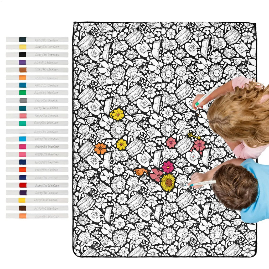 DIY Coloring Doodling Blanket + 24 Markers – Washable Art Gift DIY Coloring Blanket Babs