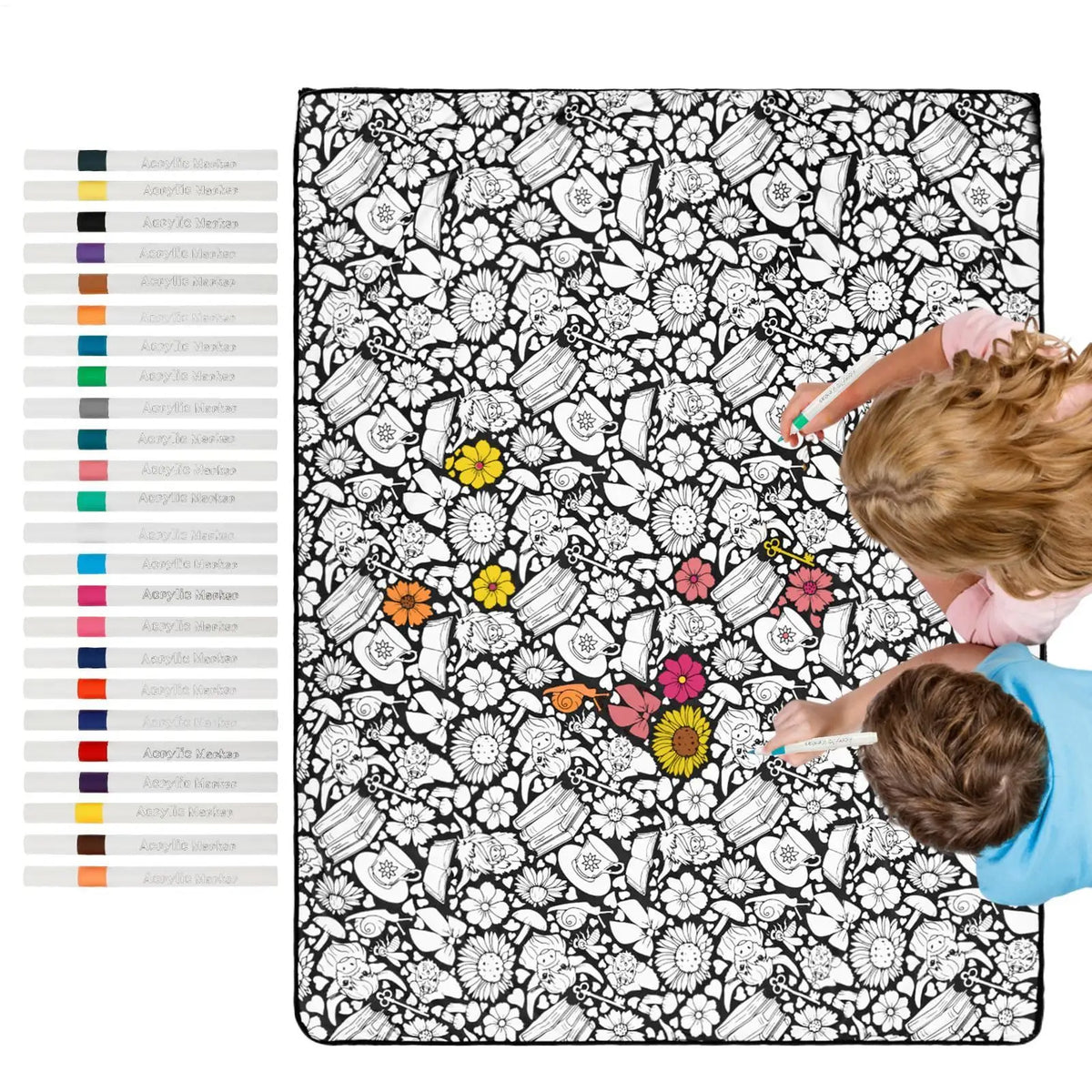 DIY Coloring Doodling Blanket + 24 Markers – Washable Art Gift DIY Coloring Blanket Babs