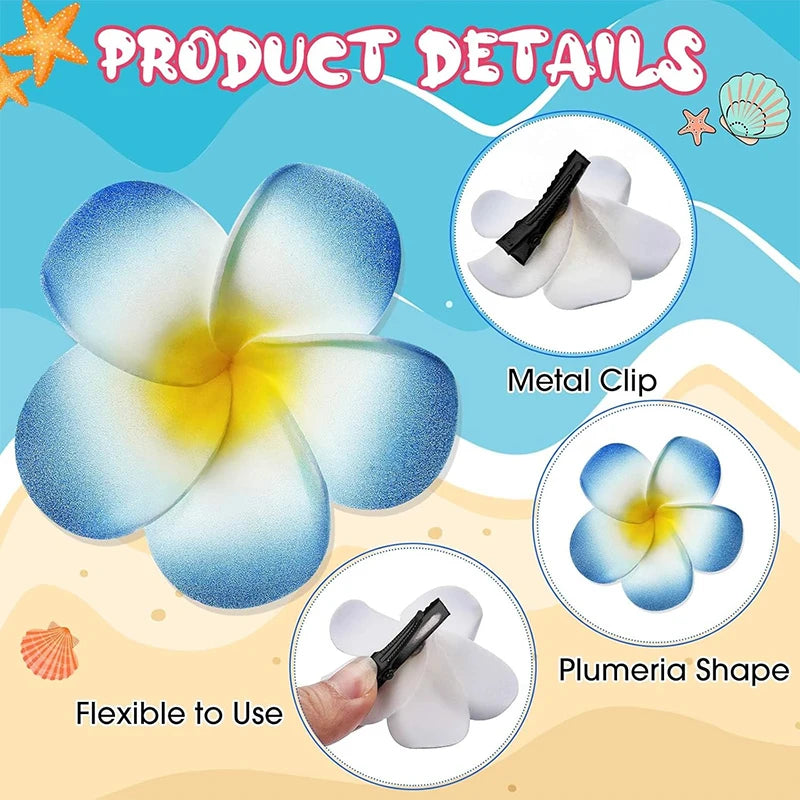 10Pcs Hawaiian Plumeria Foam Flower Hair Clips – Beach Party Flower Hair Clips Babs