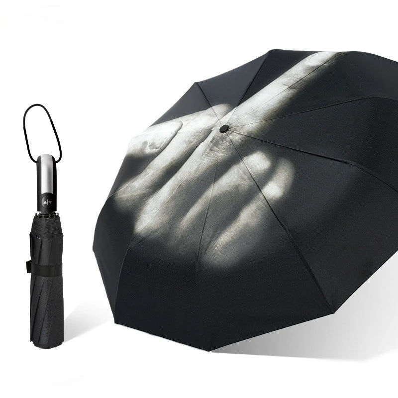 Windproof Foldable Novelty Umbrella – 10-Rib Black Parasol Foldable Umbrella Babs Iron 10K automatic A