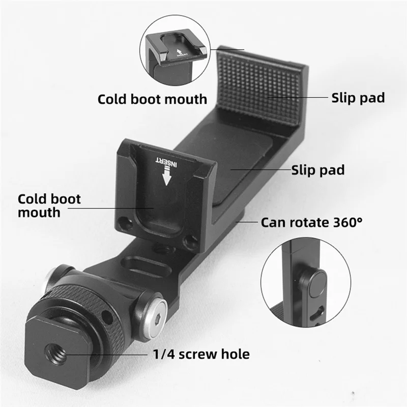 360° Rotatable Phone Holder Tripod Mount with Dual Cold Shoe Phone Tripod Mount Babs Black
