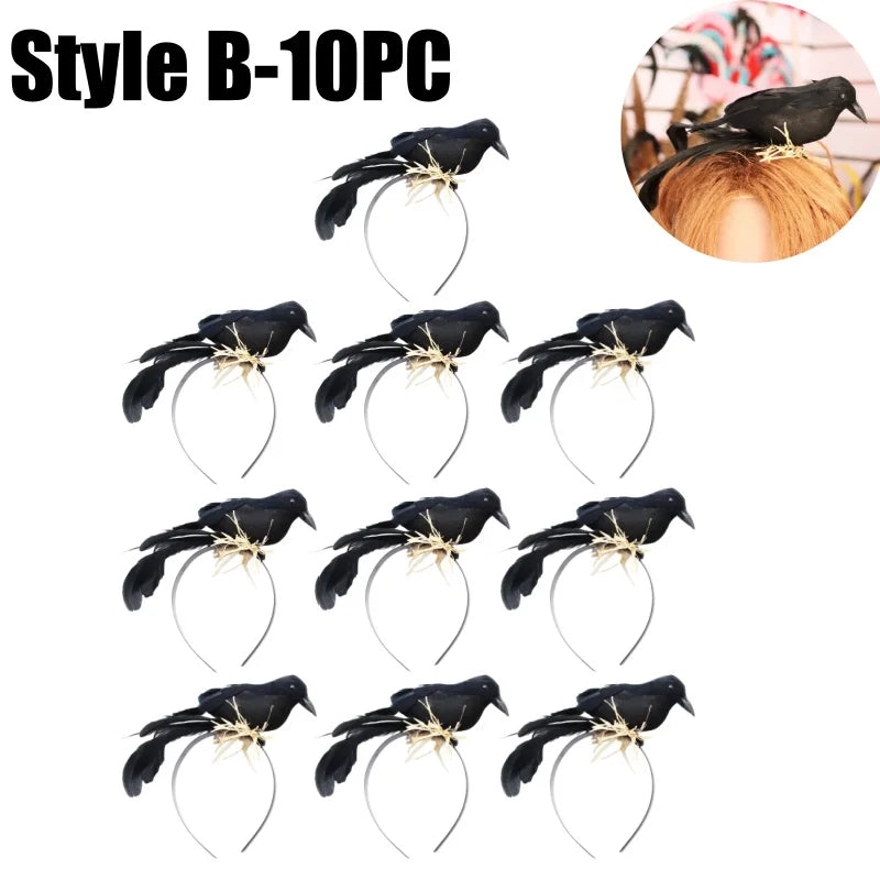 Halloween Black Crow Feather Headband – Raven Costume Accessory Costume Headband Babs Style B-10PCS