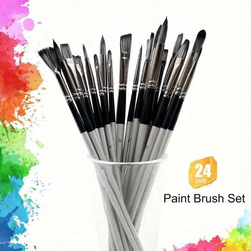 24-Piece Paint Brush Set – Acrylic, Oil & Watercolor Art Paint Brush Set Babs