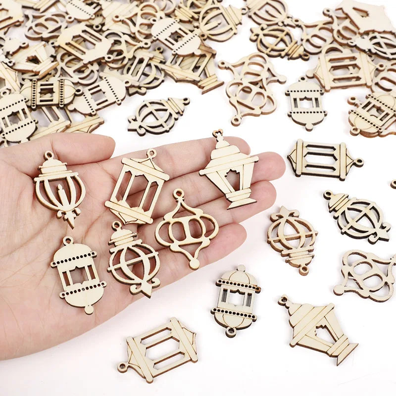 50pcs Ramadan Wooden Lantern Slices DIY Eid Mubarak Ornaments DIY Craft Ornaments Babs 50pcs