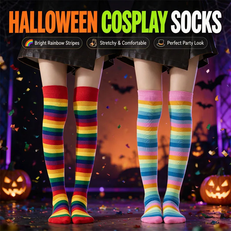 Rainbow Striped Thigh High Socks – Halloween Cosplay Party Thigh High Socks Babs