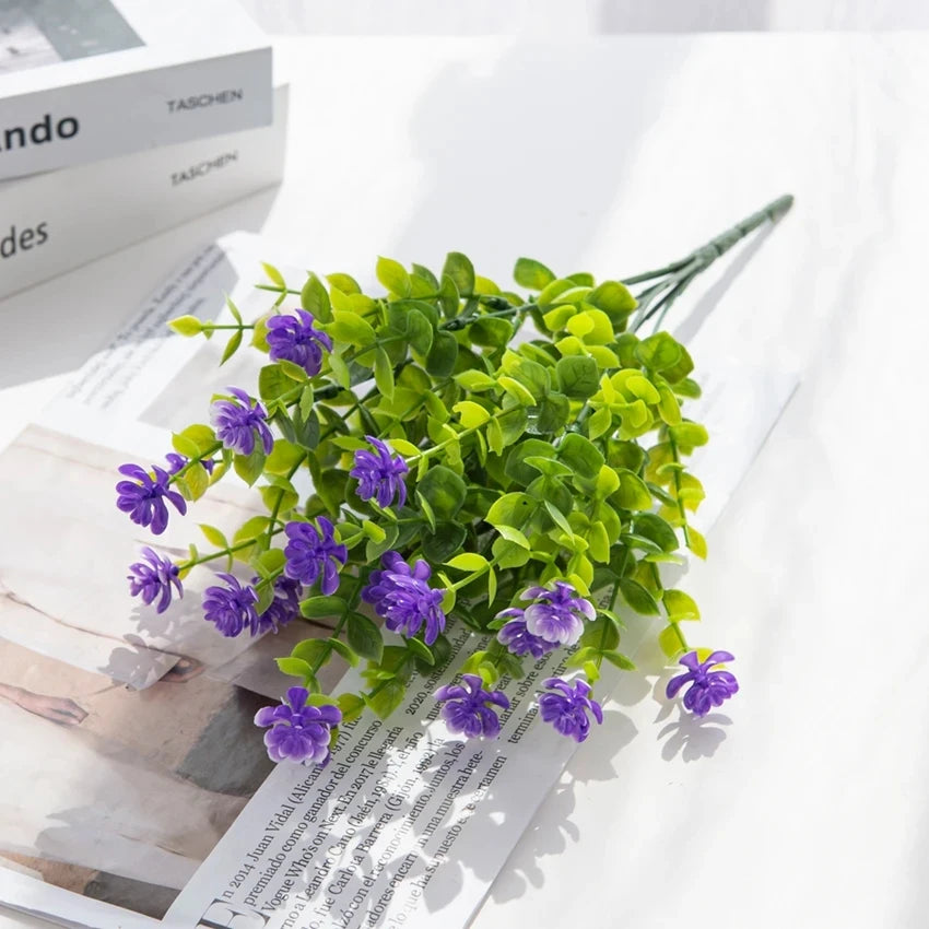6-Bundle UV Resistant Artificial Boxwood Shrubs | Garden & Home Artificial Plant Decor Babs PURPLE 6 bundles