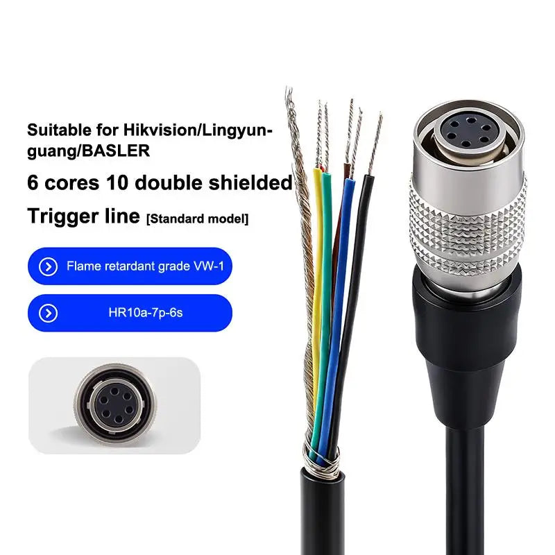 HR10A-7P-6S 6-Pin Industrial Camera I/O Trigger Cable | HUXUAN Industrial Camera Cable Babs