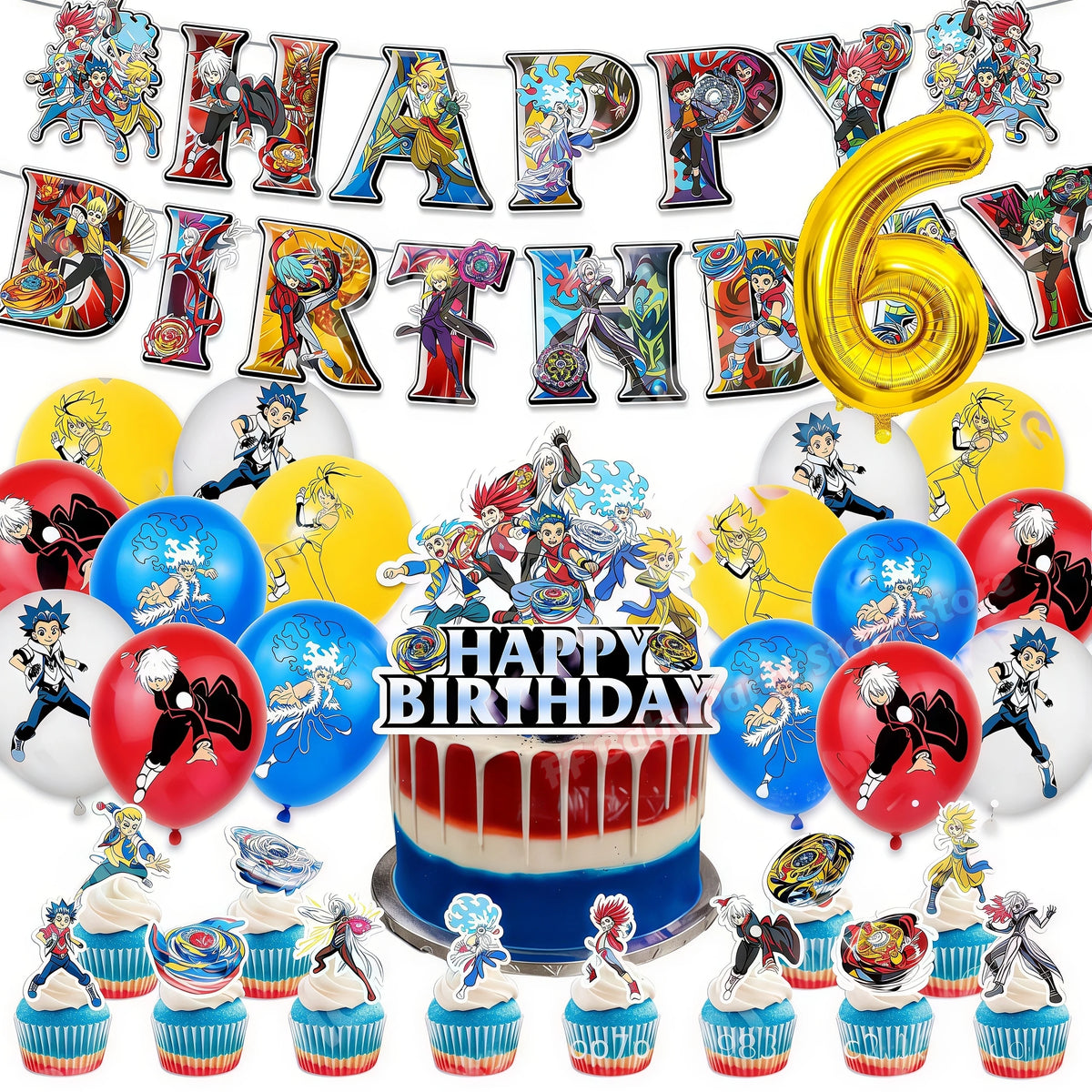 Beyblade & Bakugan Birthday Balloons Banner Party Decorations Party Decorations Set Babs 1set Number6