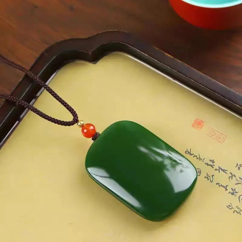 Jade Peace Pendant Necklace – Braided Cord & Red Bead Charm Pendant Necklace Babs