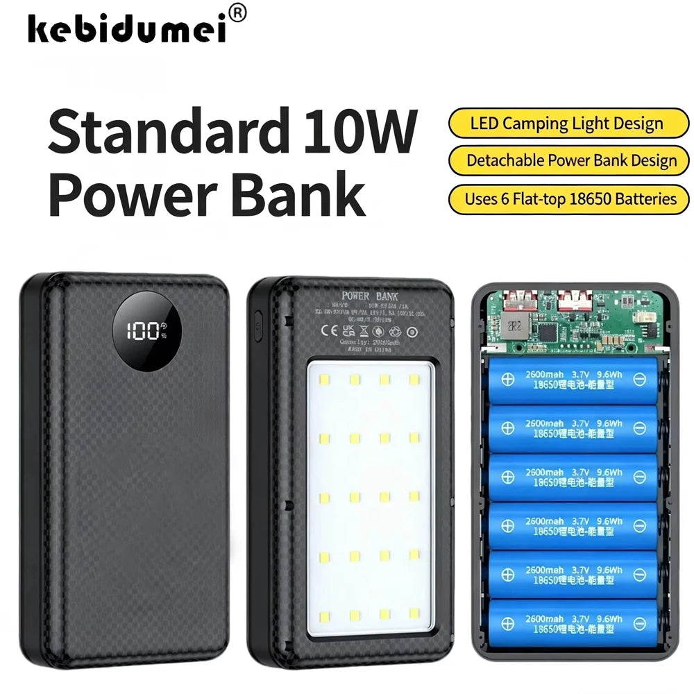 KEBIDUMEI 6-Slot 18650 Power Bank Case – 10W Wireless Charging Power Bank Case Babs
