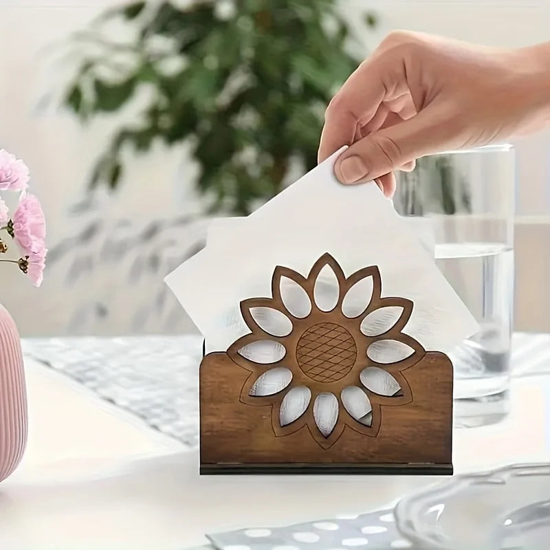 Wooden Sunflower Napkin Holder – Farmhouse Cocktail Style Napkin Holder Babs