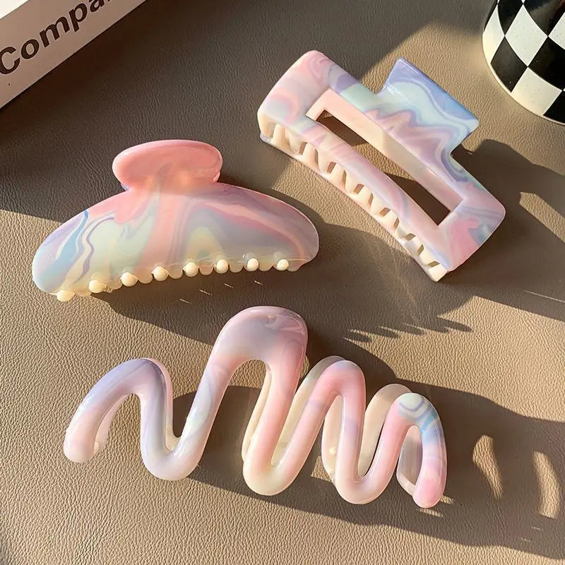 Wave Ink Dyed Shark Claw Clip – Korean Elegant Updo Hairpin Hair Claw Clip Babs