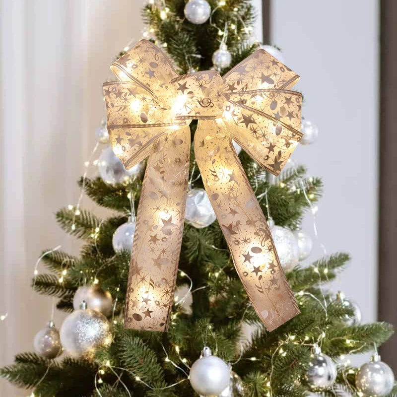LED Bow Ribbon Christmas Tree Topper Ornament | 2025 Christmas Tree Topper Babs
