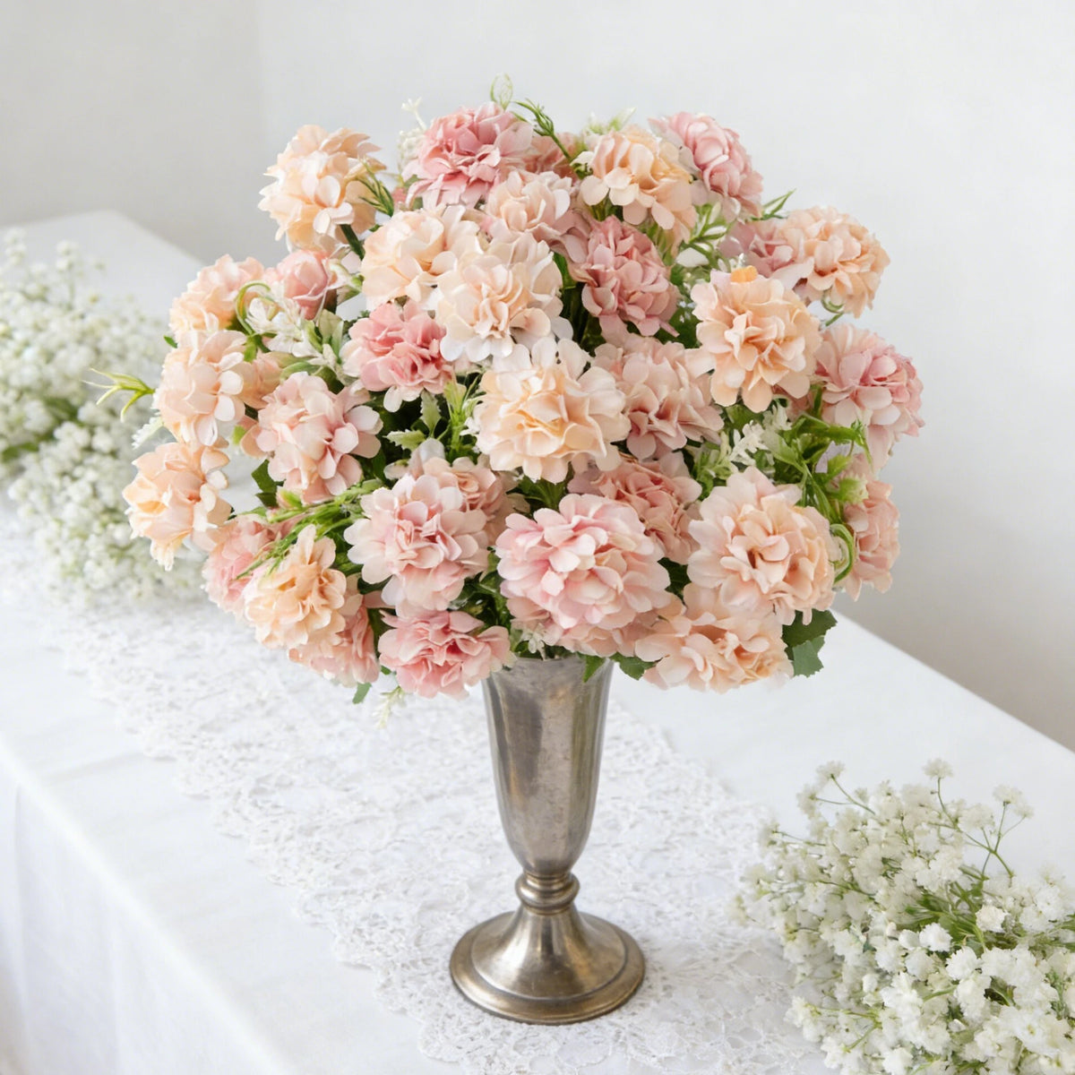 Silk Carnation Artificial Flower Bouquet – 5-Fork, 9 Blooms Artificial Flower Bouquet Babs