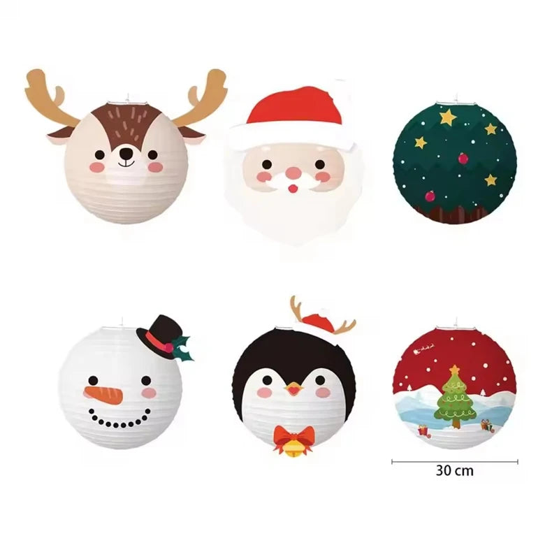 6-Piece Christmas Paper Lantern Set – Snowman & Santa Décor Christmas Hanging Lanterns Babs