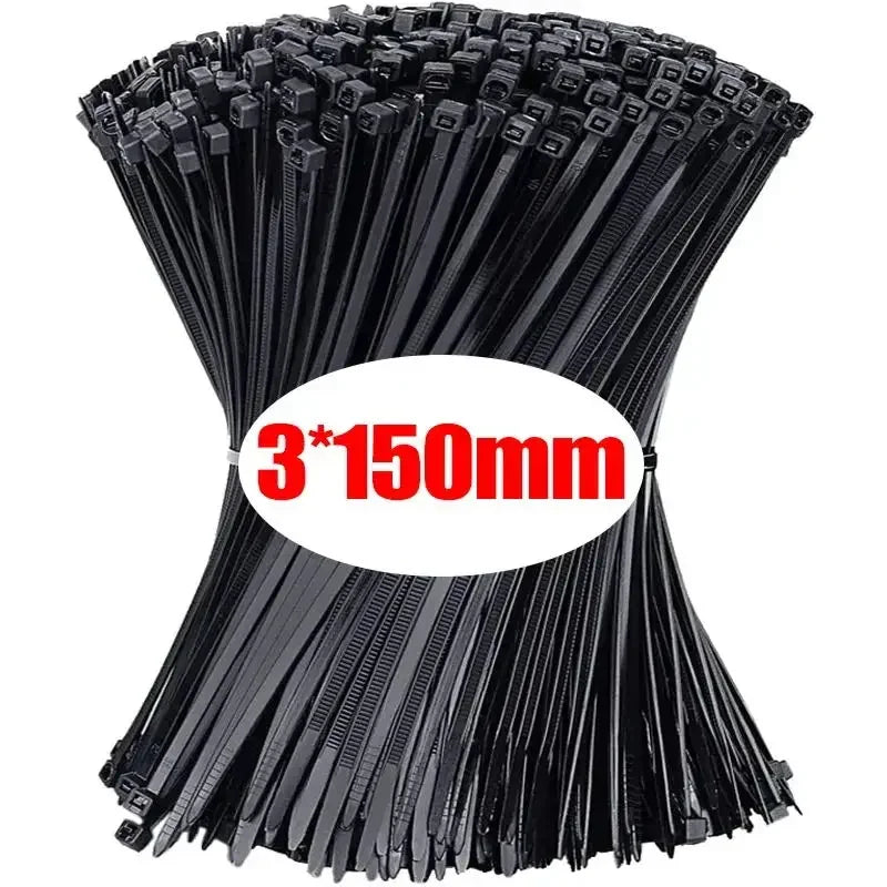 Nylon Cable Ties Self-Locking Zip Ties 100–1000 Pcs Nylon Cable Ties Babs Black(3x150mm) 100pcs
