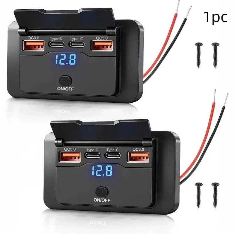 4-Port QC3.0 Fast Car Charger 12V/24V USB Socket with Switch Car Charger Adapter Babs A1