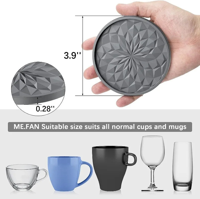 6-Pack Silicone Coasters with Holder – Non-Slip Diamond Pattern Silicone Coaster Set Babs