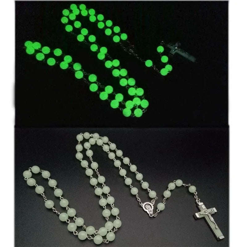 Glow-in-the-Dark Catholic Cross Rosary Beaded Necklace Rosary Necklace Babs