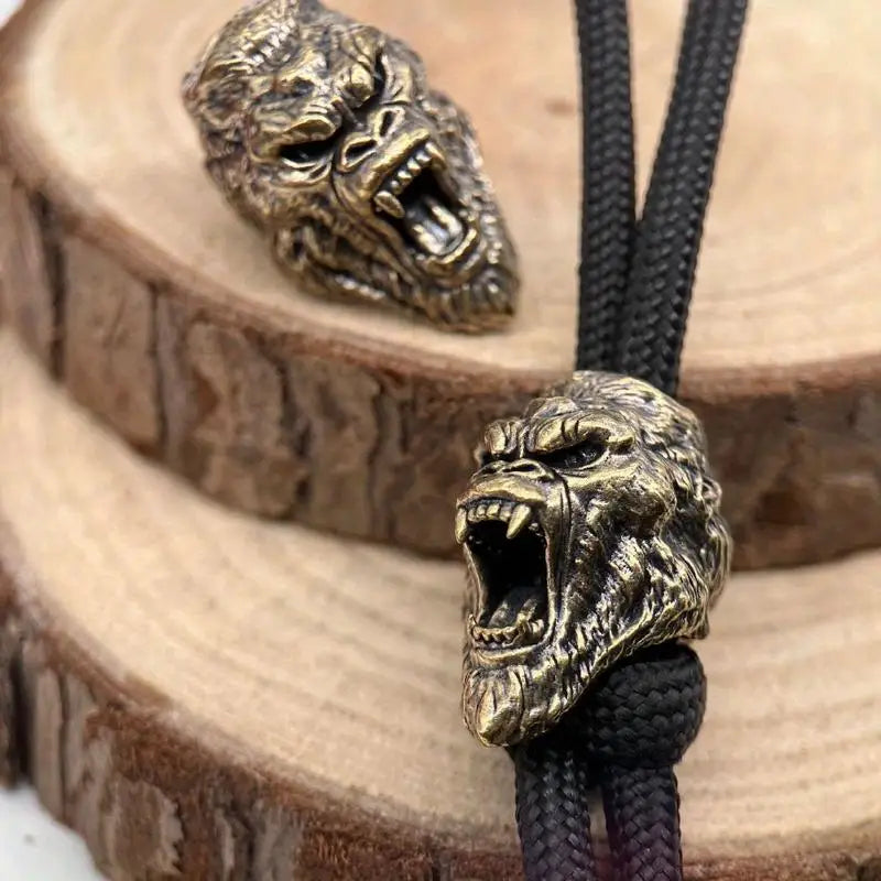 Roaring Gorilla Brass EDC Bead Lanyard Pendant Punk Charm Brass Lanyard Charm Babs