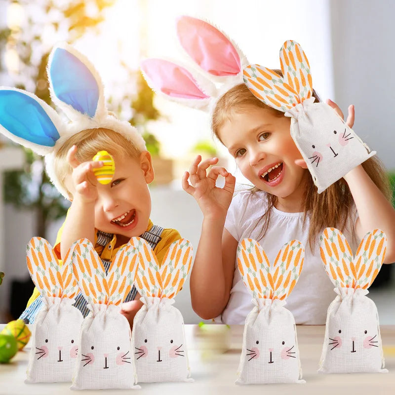 Rabbit Carrot Linen Drawstring Gift Bags – Easter & Party Linen Gift Bags Babs