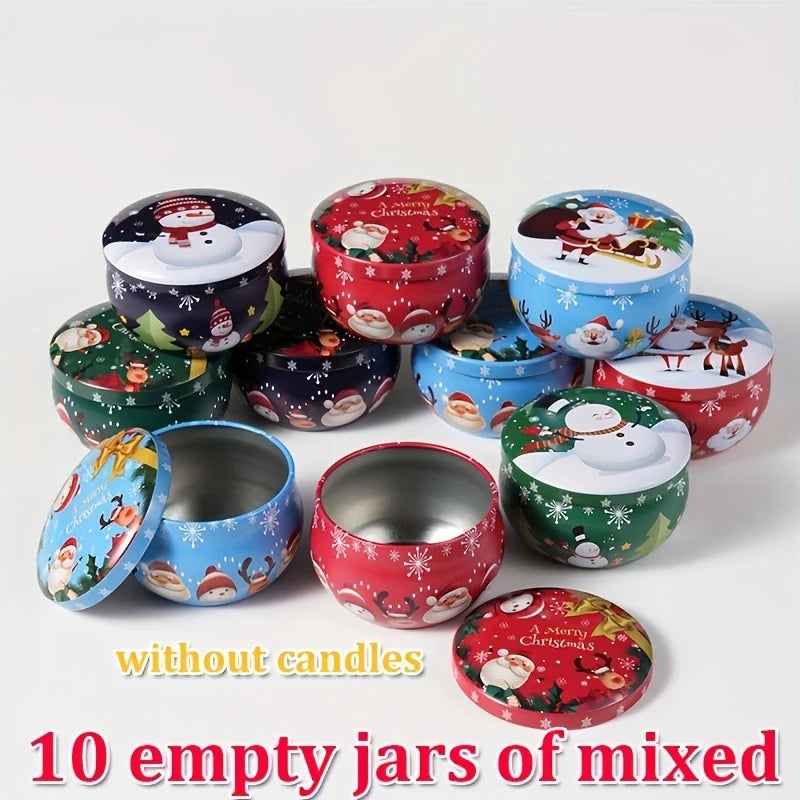 10 Christmas Metal Tin Candle Jars 2.2oz – Gift & Party Set Candle Tin Jars Babs 10Pcs-Mixed Colors