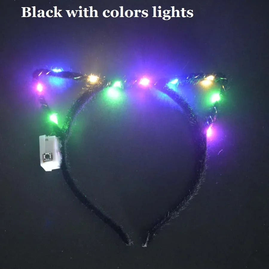 LED Flashing Cat & Fox Ears Headband – Glowing Party Hair Hoop