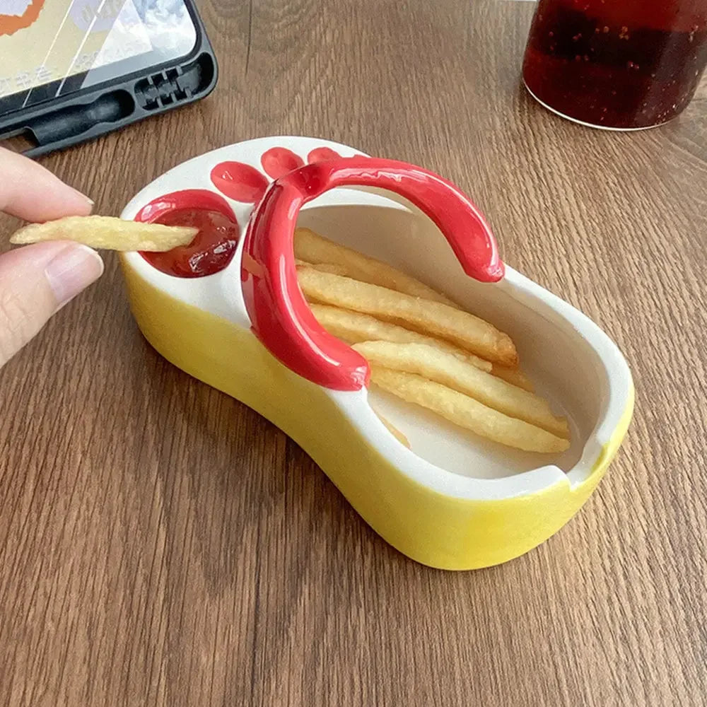 Slipper-Shaped Ceramic French Fry Plate | Novelty Snack Boat Ceramic Snack Plate Babs