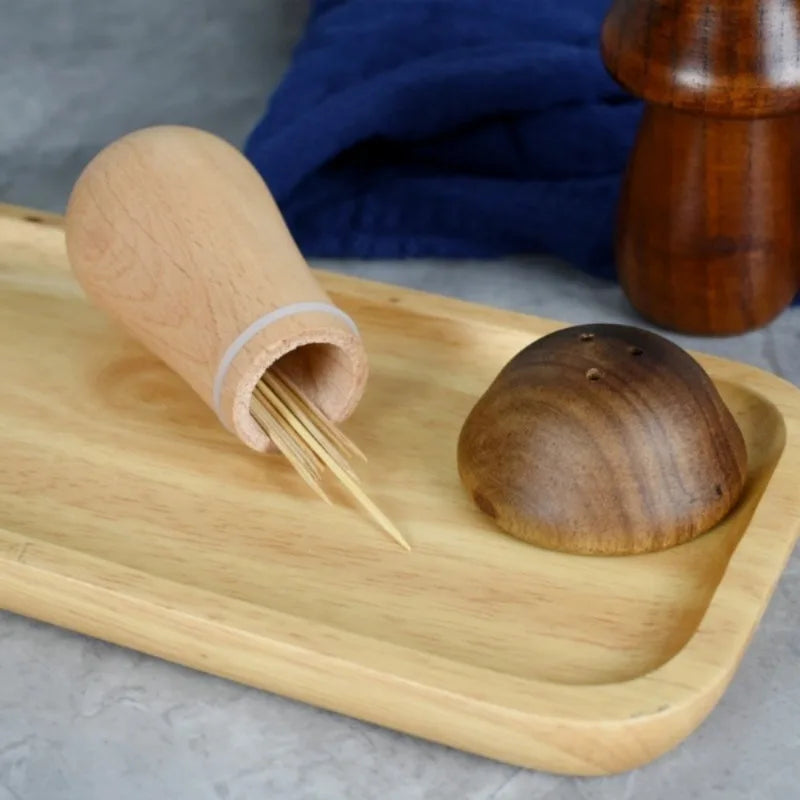 Wooden Mushroom Toothpick Holder – Beech Wood Desktop Jar Toothpick Holder Babs