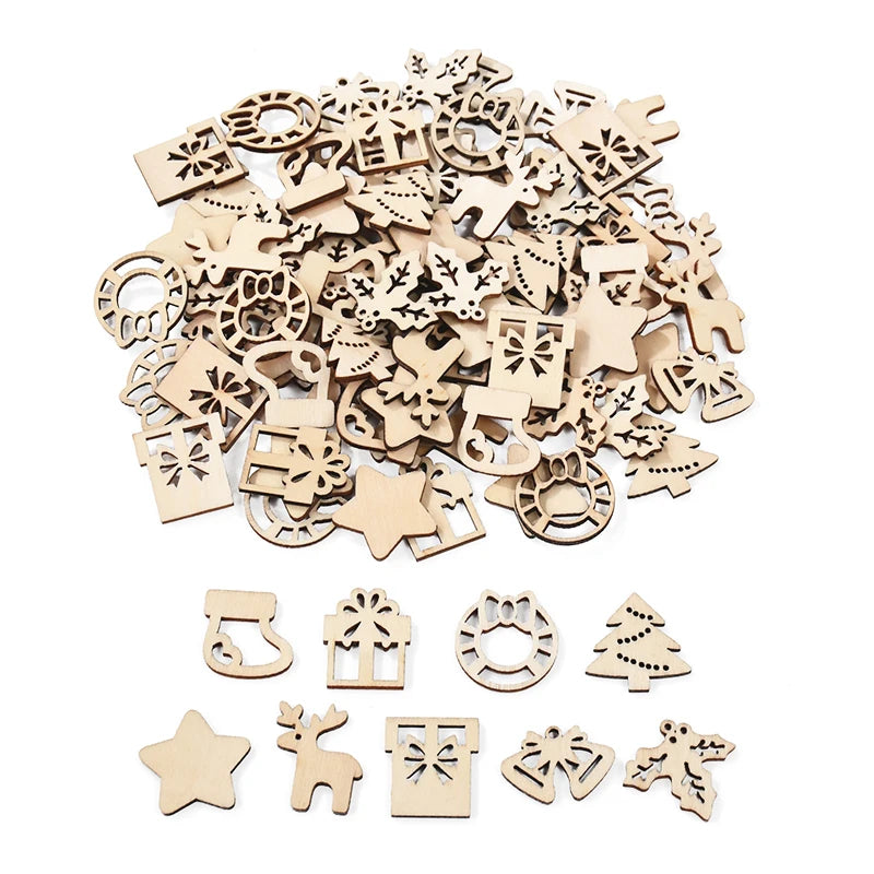 50Pcs Unfinished Christmas Wooden Ornaments DIY Tree Pendants Christmas Wood Ornaments Babs A