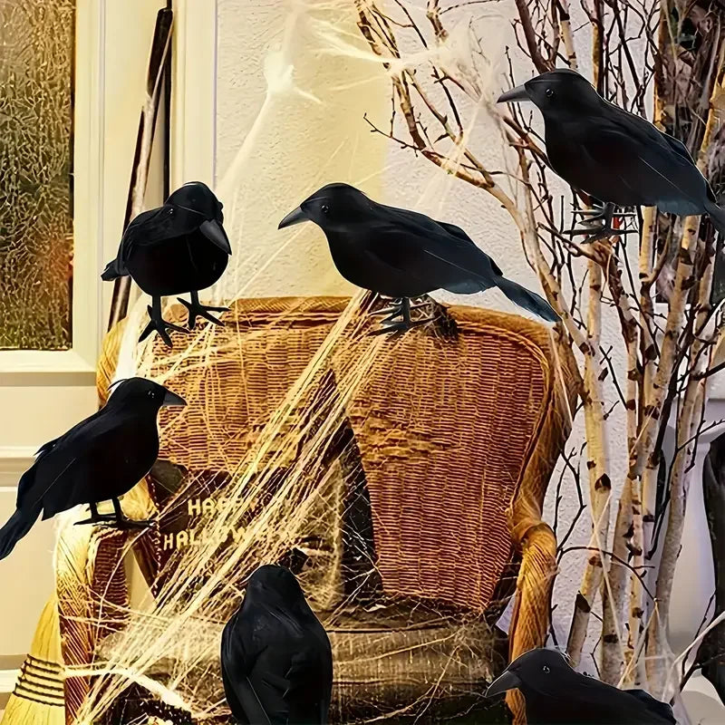 Realistic Black Crow Halloween Decoration Flocked Feather Prop Halloween Decoration Babs