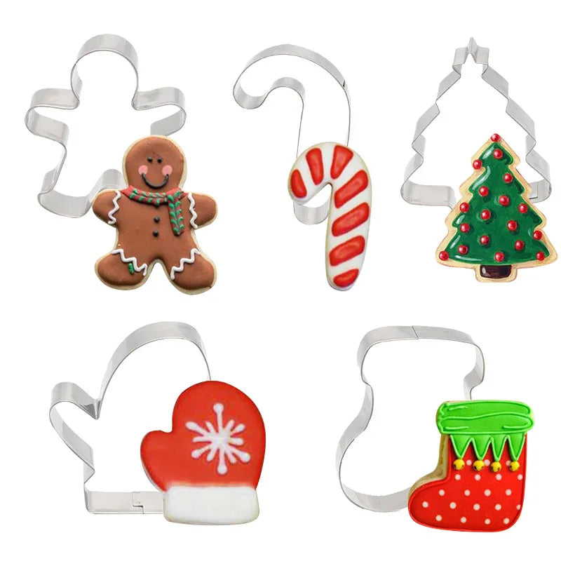 5-Piece Christmas Cookie Cutter Set – Gingerbread & Xmas Tree Cookie Cutter Set Babs 5pcs-A