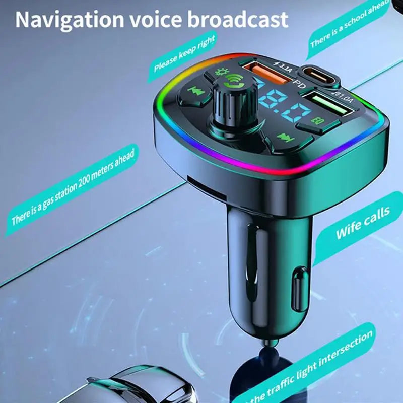 Car Bluetooth 5.0 FM Transmitter – PD 18W USB-C & Dual USB FM Transmitter Charger Babs