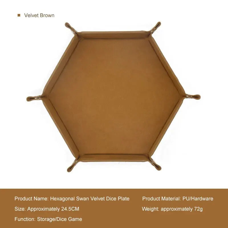 Hexagonal PU Leather Dice Tray – Foldable Game Organizer Dice Rolling Tray Babs 1pc coffee color