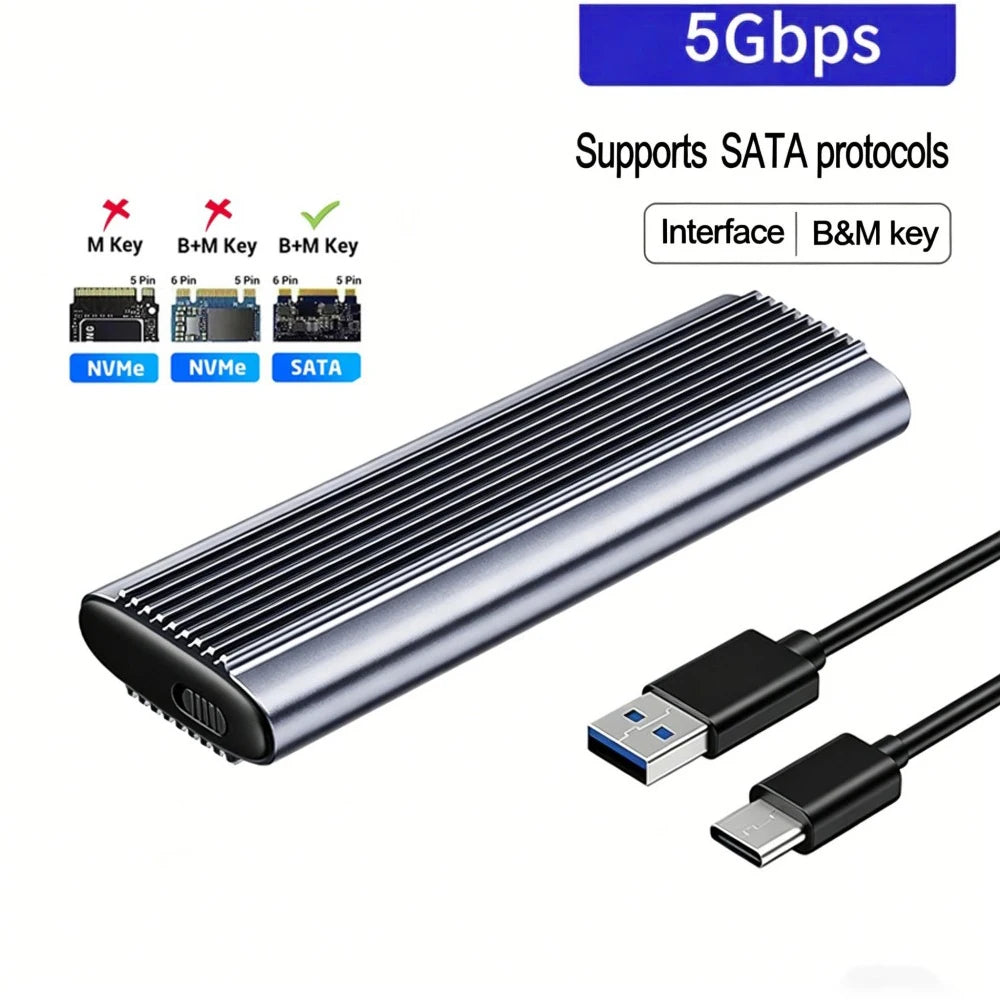 M.2 NVMe SATA SSD Enclosure Type-C 10Gbps Aluminum 4TB SSD Enclosure Babs SATA 5Gbps
