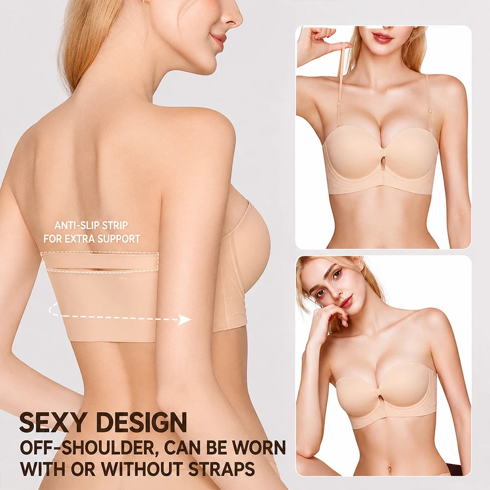 Strapless Front Closure Push Up Bra – Seamless Wire-Free Push Up Bra Babs