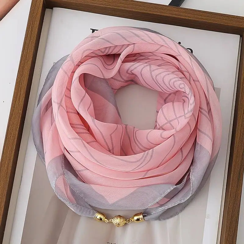 Women's Lightweight Printed Magnetic Clasp Scarf | All-Season Women's Fashion Scarf Babs Pink