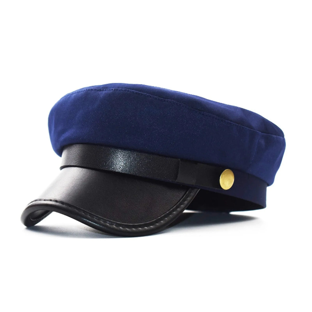 Unisex Flat Top Beret Cap – Vintage PU Leather Cycling Hat Flat Top Beret Cap Babs Blue
