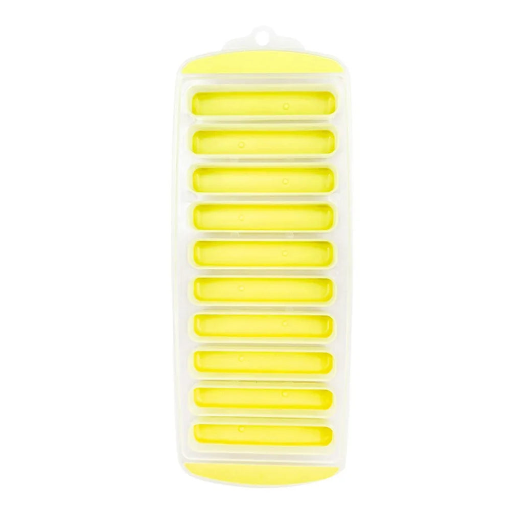 10-Hole Silicone Long Strip Ice Cube Tray Mold with Lid Silicone Ice Tray Babs yellow mold