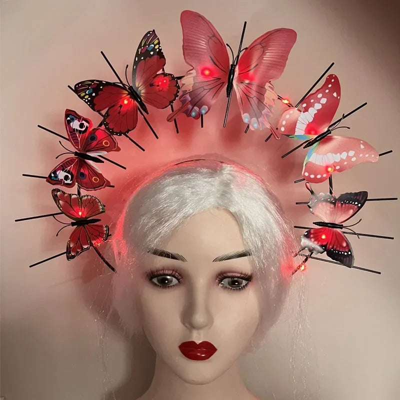LED Flashing Butterfly Crown Headband – Glow Hair Accessory LED Glow Headband Babs red lights