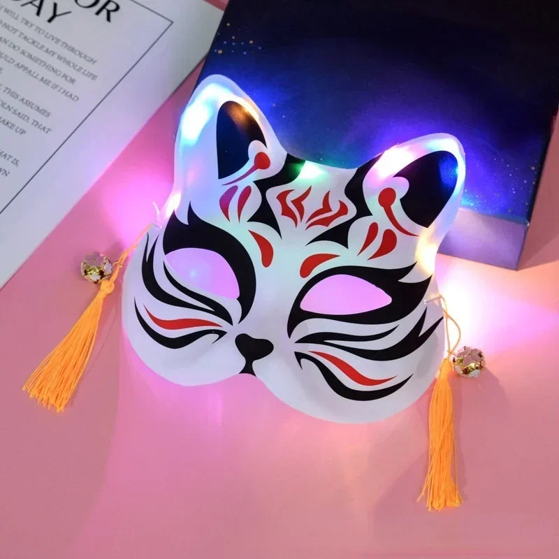 LED Light-Up Anime Fox Cat Half Face Mask – Cosplay Party LED Costume Mask Babs
