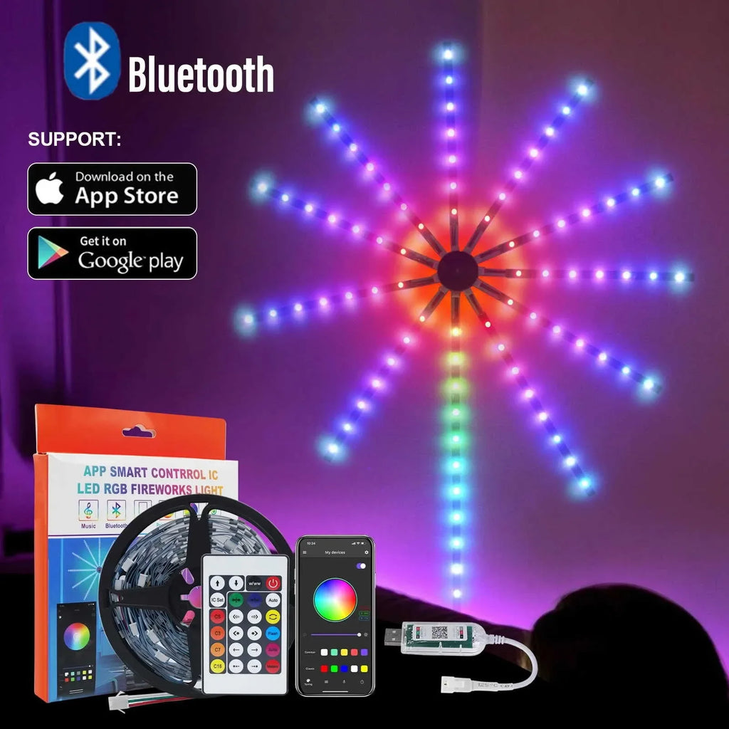 Smart RGB Firework LED Light – App & Music Sync USB Bluetooth LED Strip Light Babs 10pc 50cm and 1pc 1m USB Type-C