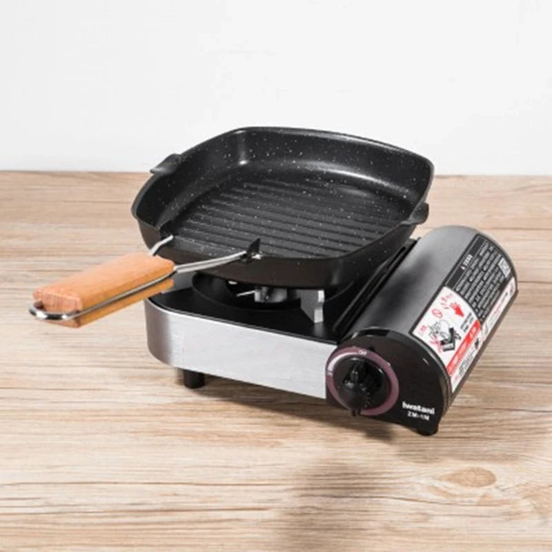 Foldable Portable Grill Pan | Anti-Scald Wooden Handle Portable Grill Pan Babs