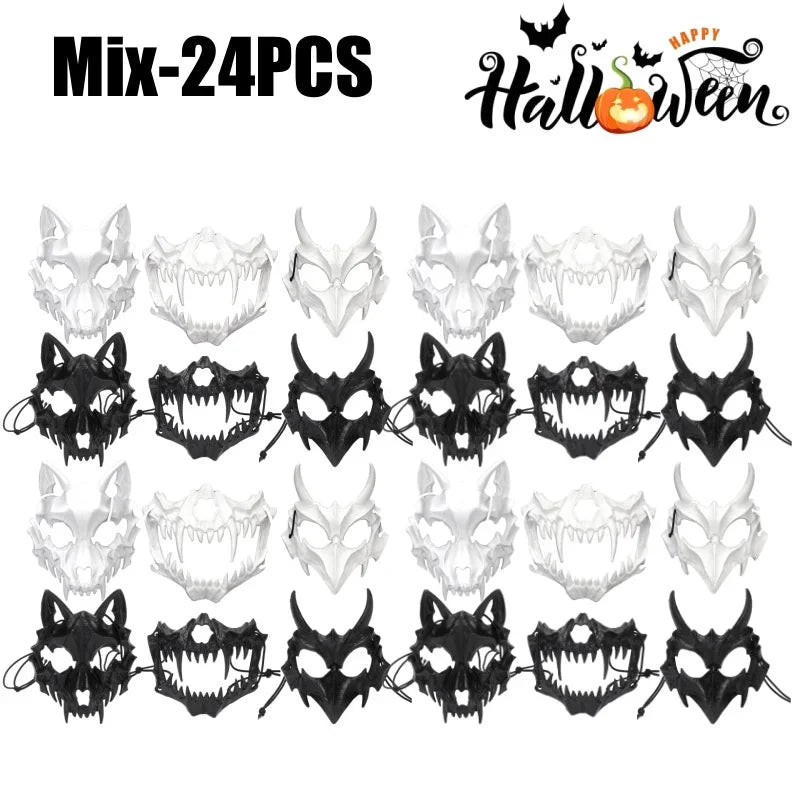 Halloween Skeleton Half Face Mask – Anime Cosplay Costume Prop Costume Face Mask Babs Mix-24PCS