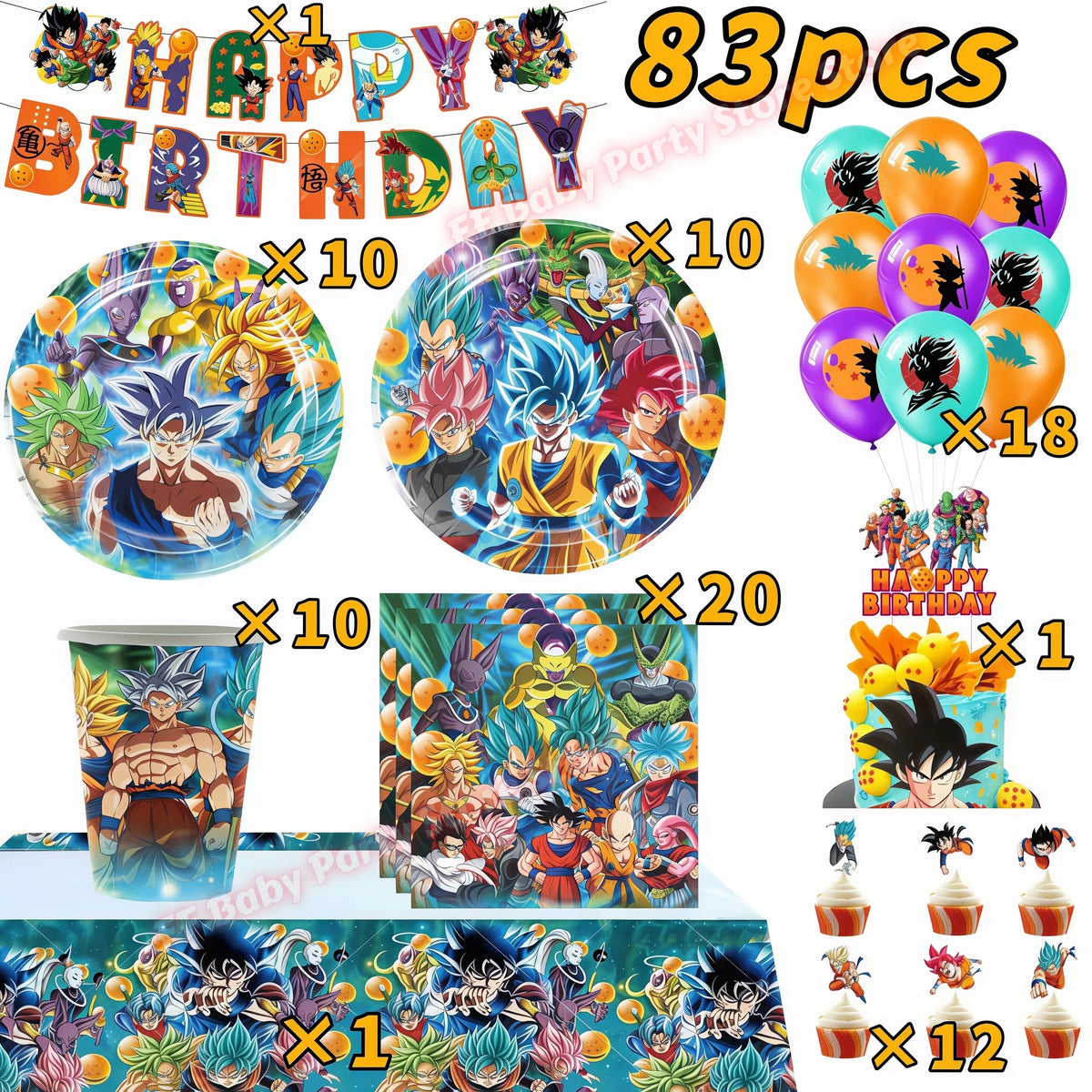 Dragon Ball Z Birthday Party Supplies – Goku Plates & Balloons