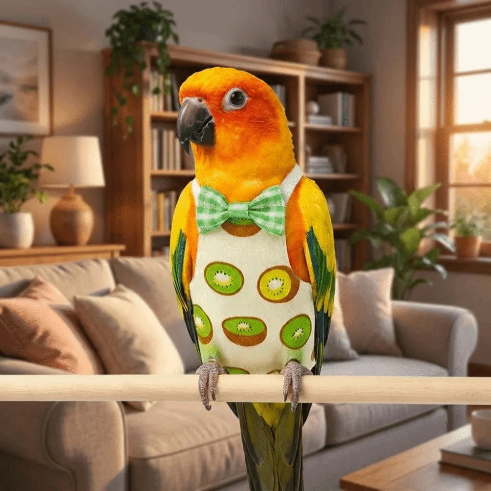 Parrot Diaper Flight Suit with Bowtie – Fruit Pattern, S/M/L Bird Flight Suit Babs