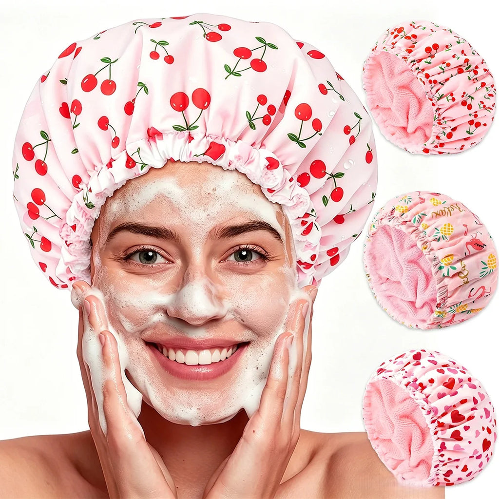 Terry Lined Shower Cap for Women – Large Reusable Waterproof Shower Cap Babs