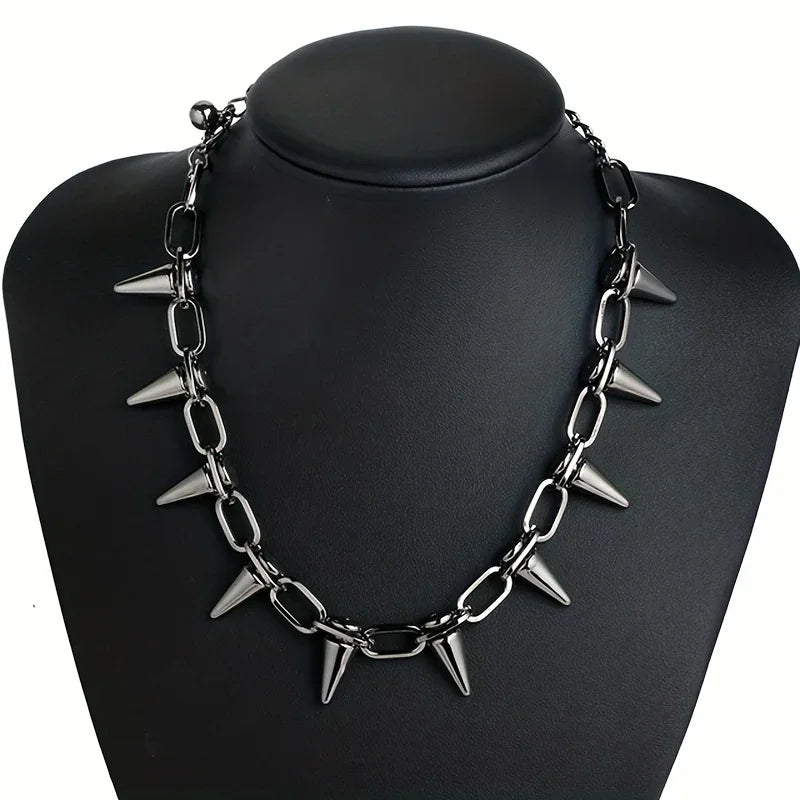 Punk Gothic Studded Rivet Spike Choker Necklace | Hip Hop Spike Choker Necklace Babs