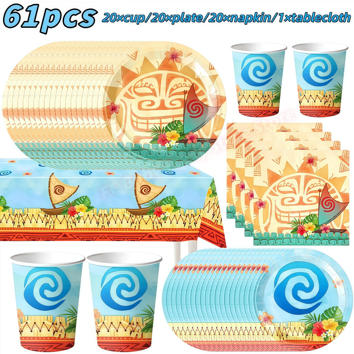 Ocean Theme Birthday Party Kit – Plates, Cups & Balloons Party Tableware Kit Babs 61pcs