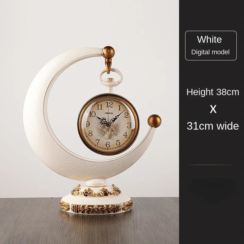 Luxury Retro Moon Desk Clock | Silent Quartz, Hourly Chime Decorative Desk Clock Babs A